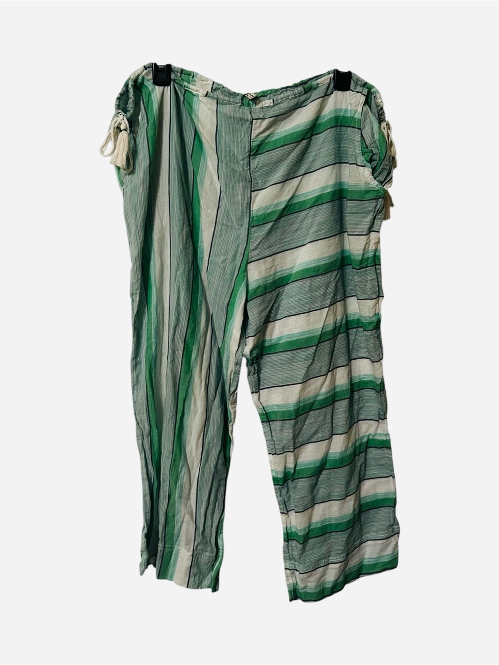 Intimately Free People Green White Stripe Cotton Tassel Tie Pajama Pants Large